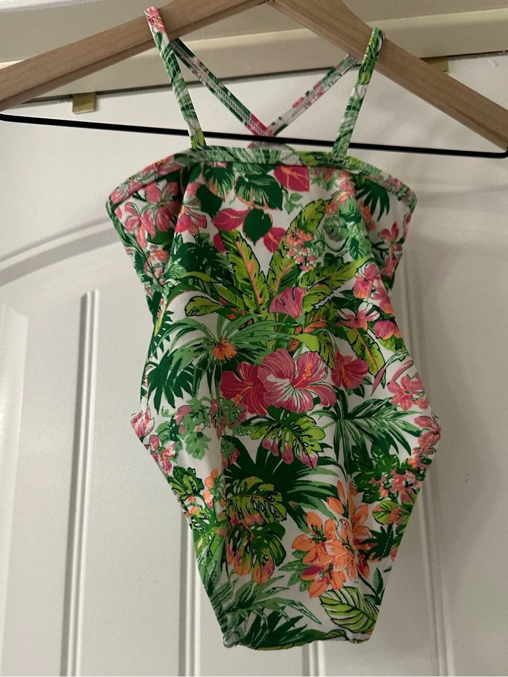Janie and Jack Floral One-Piece Swimsuit with pink Rosette 18 to 24 m EUC